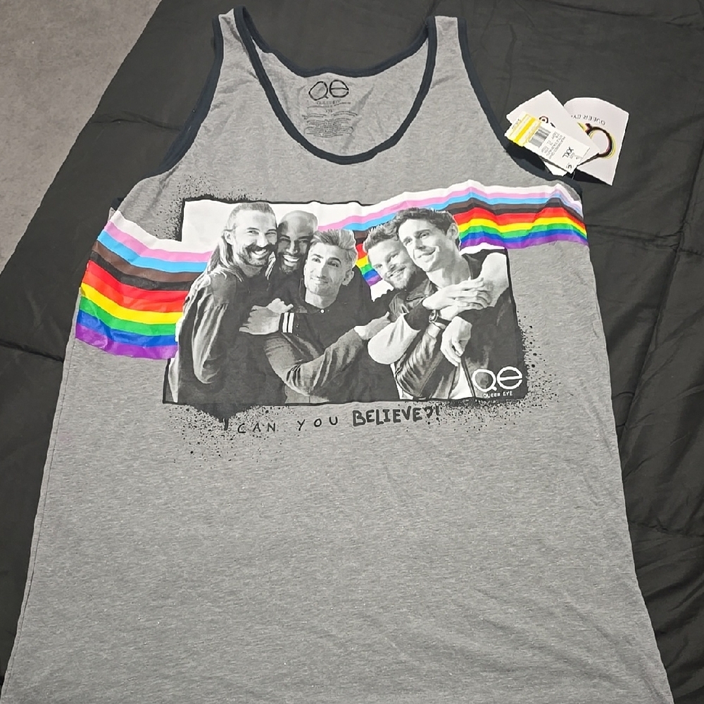 Gray Tank Top with Rainbow Stripes